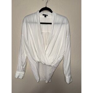 Natalie Busby White Draped Twist Front Long Sleeve Blouse Top Size S